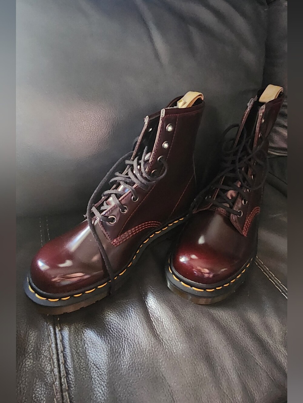 Dr. Marten's Women’s Lace-Up Patent Leather Combat Boots - Cherry Brown